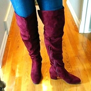 Refresh - Tall  Suede Wine Colored Knee High  Boots